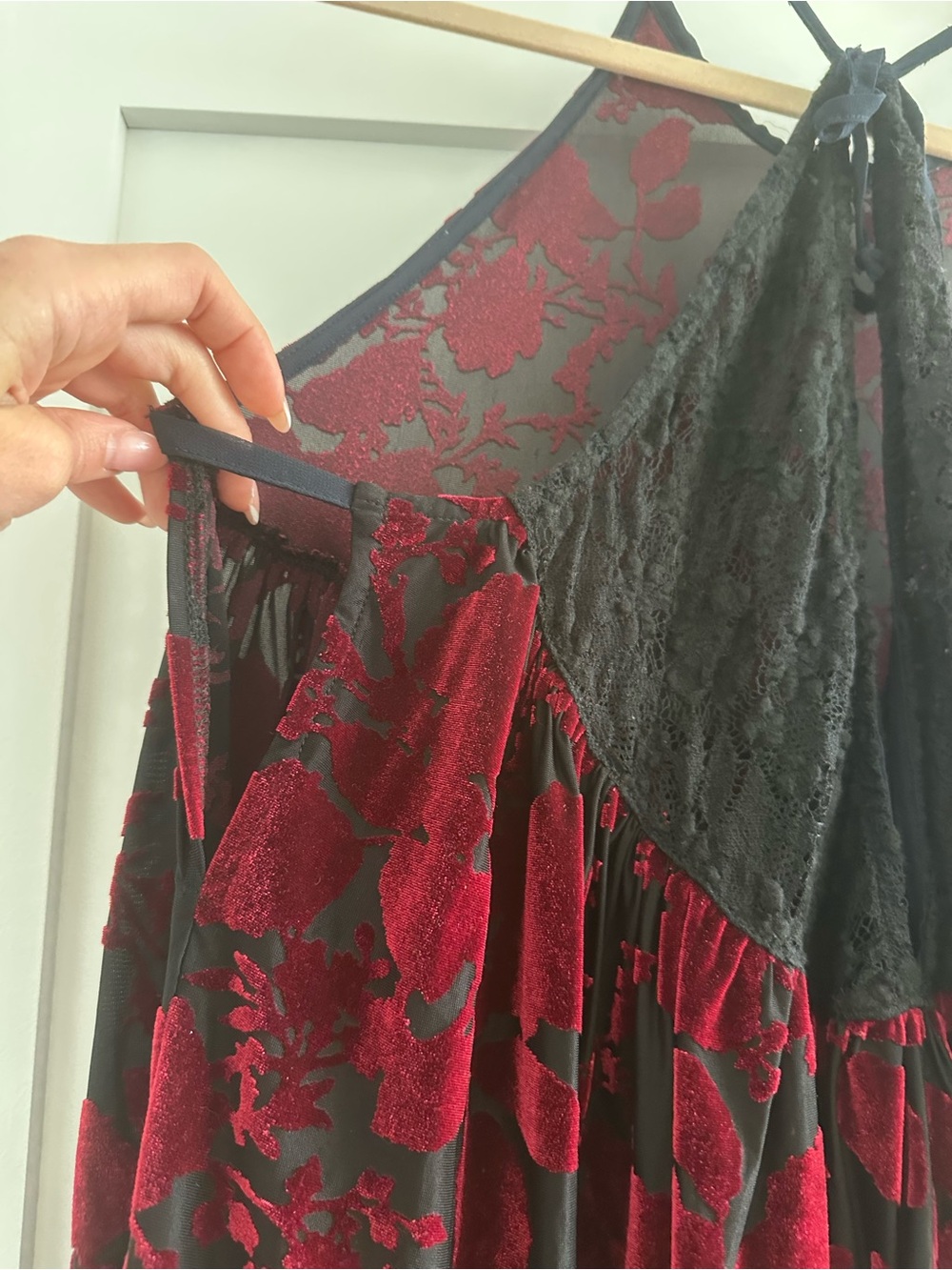 Free People Y2K Red Velvet Sheer Babydoll Dress - Picture 7 of 8